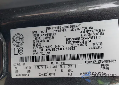 2018 Ford F-150 Xlt from USA, damaged, VIN 1FTEW1E53JFD64992